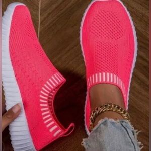 Pink and White Slip-On Sneakers with Knit Design